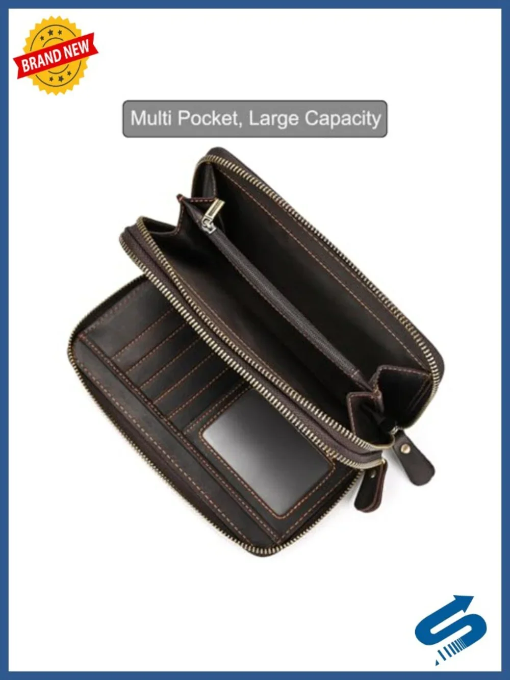 Genuine Leather Long Wallet for Men Large Capacity Clutch with Wristlet